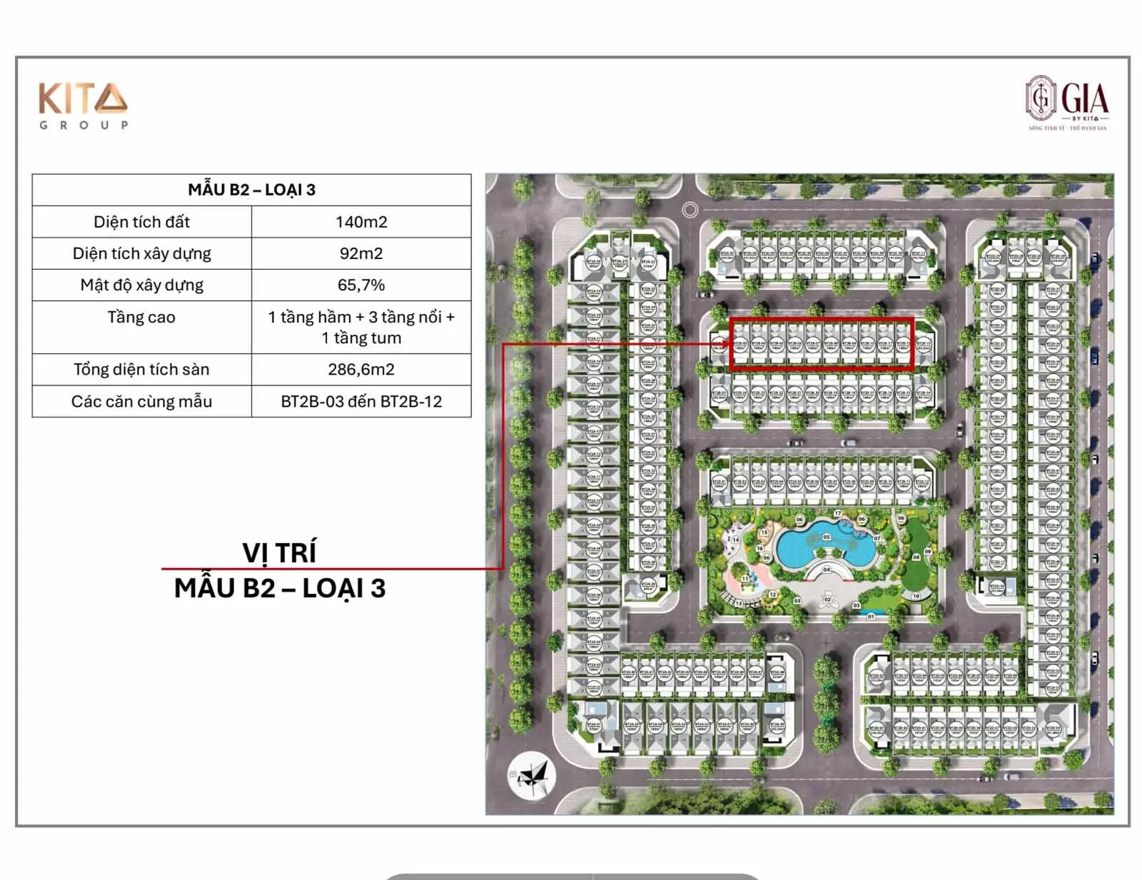 Vị trí mẫu nhà B2 phân khu BT02 Ciputra