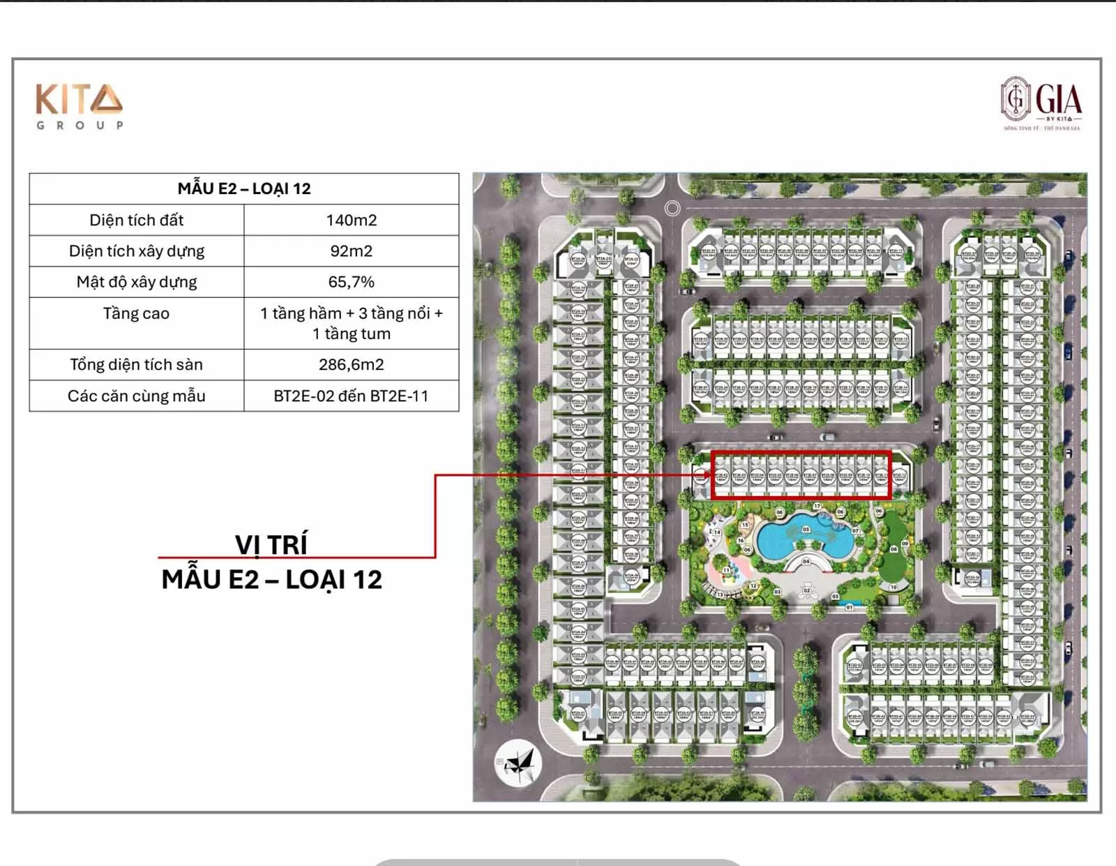 Vị trí mẫu nhà E2 phân khu BT02 Ciputra