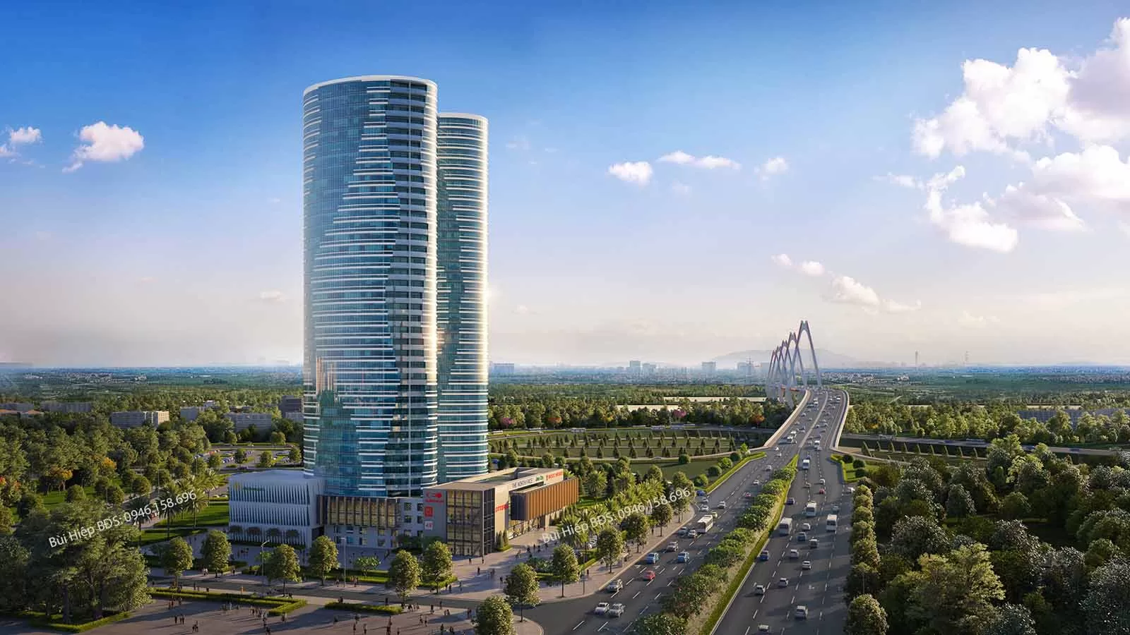 Vị trí tòa Officetel ngay chân cầu Nhật Tân hướng trọn tầm view Sông Hồng và Hồ Tây