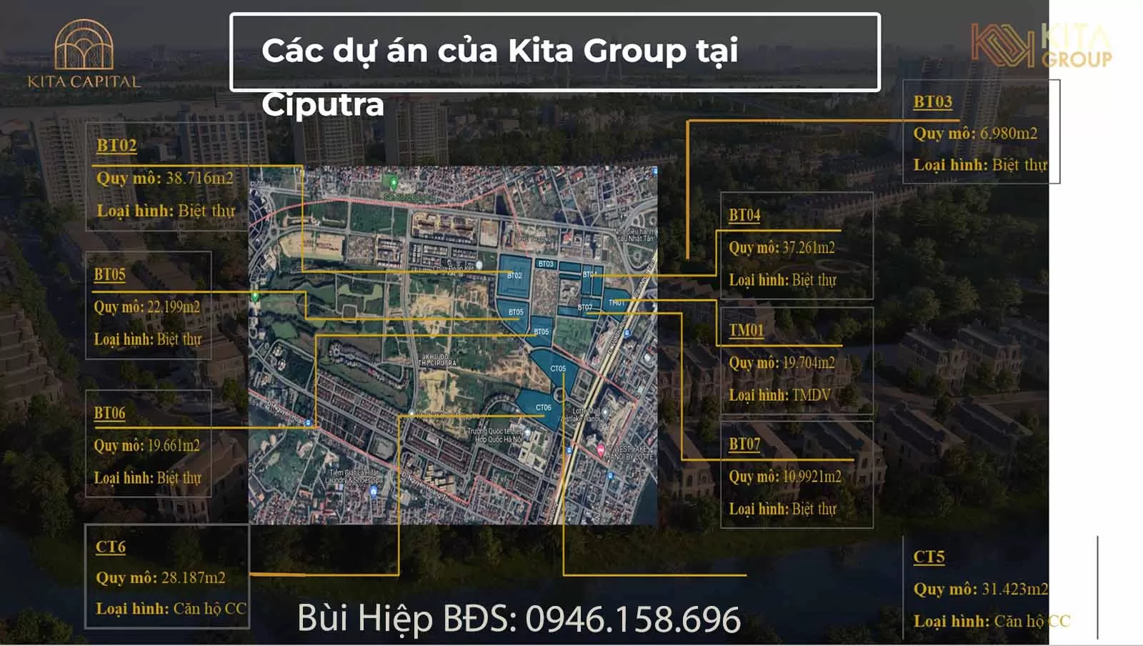 Vị trí các phân khu Biệt Thự, Liền Kề, Chung cư cao cấp hạng Sang của GIA by KITA trong Giai đoạn 3 Khu đô thị Ciputra