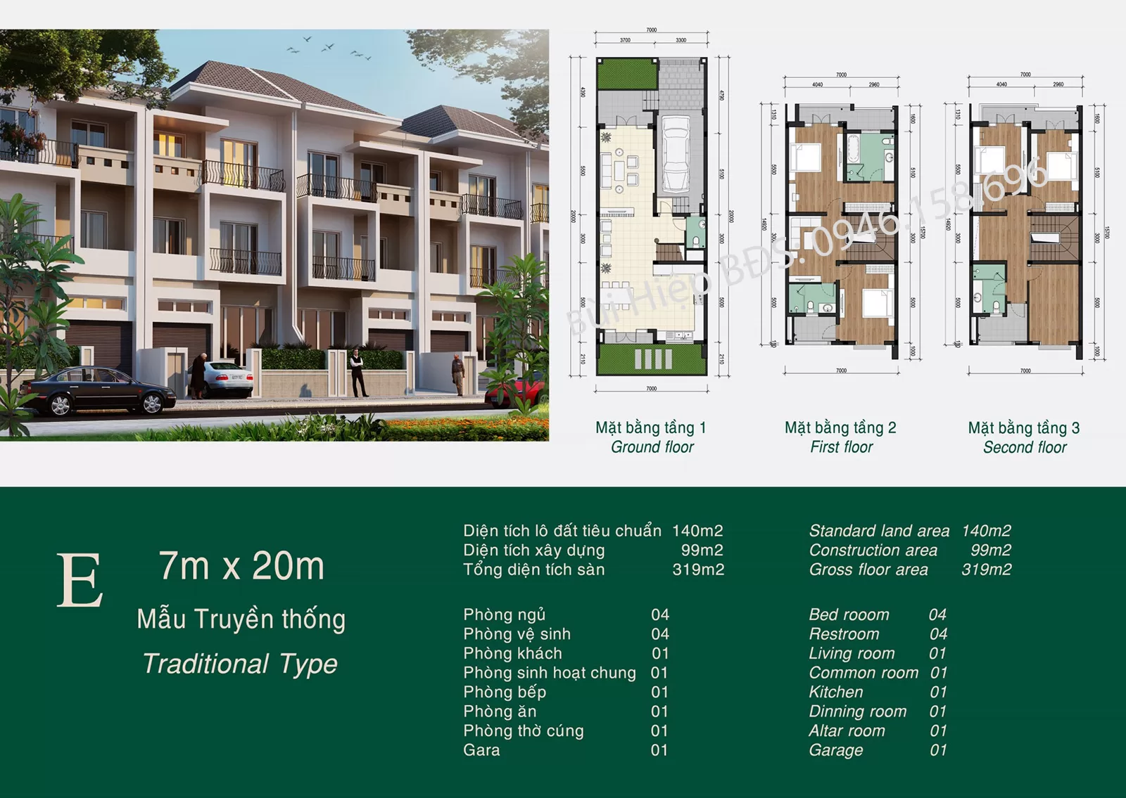 Thiết kế căn Liền Kề 140m2 tại Khu K Ciputra