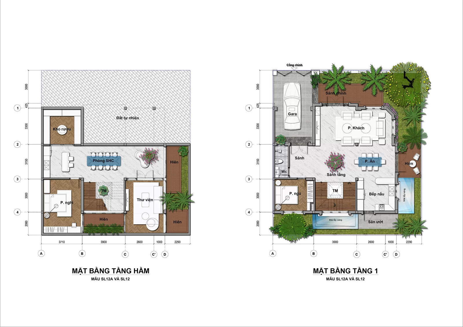 Thiết kế Tầng Hầm và Tầng 1 căn Biệt Thự Song Lập 200m2 KĐT An Lạc Green Symphony