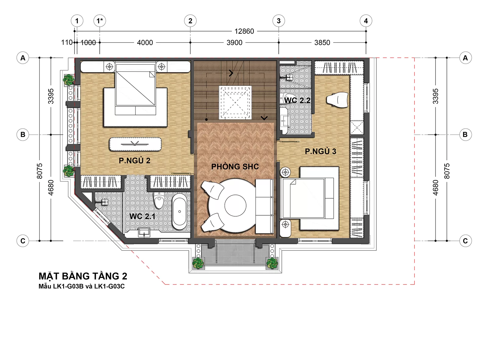 Thiết kế Biệt Thự Tầng 2 Lô Góc 142m2 An Lạc Green Symphony