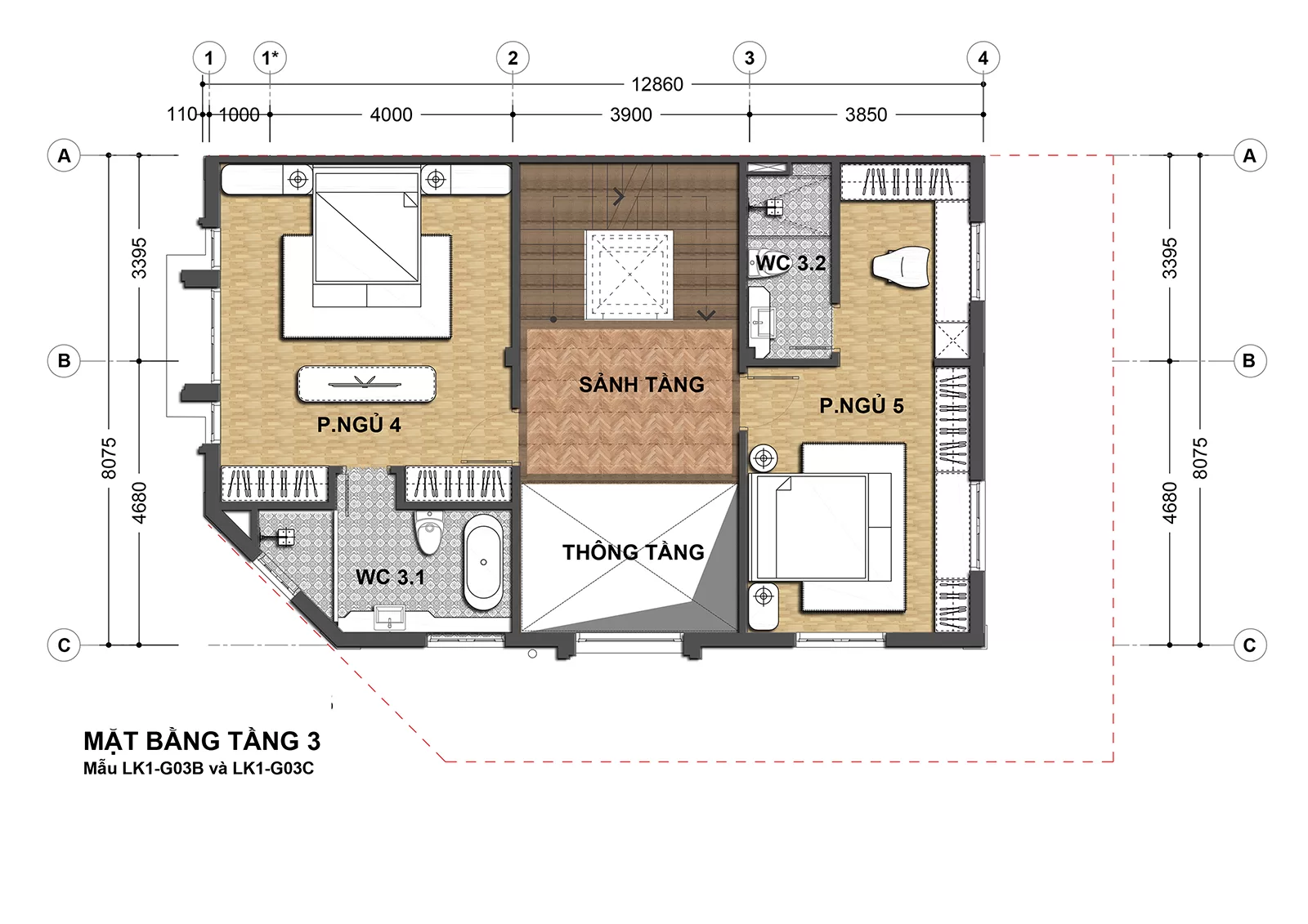 Thiết kế Biệt Thự Tầng 3 Lô Góc 142m2 An Lạc Green Symphony