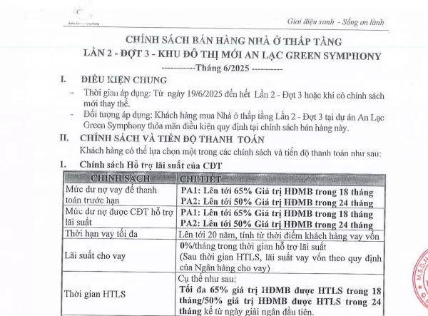 Chính sách bán hàng An Lạc Green Symphony