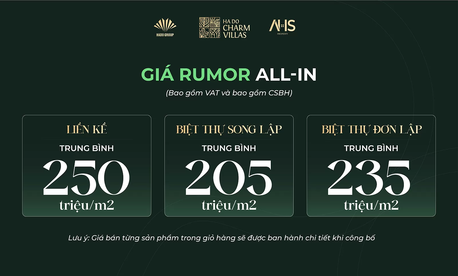 Giá Rumo Biệt Thự Hà Đô Charm Villas