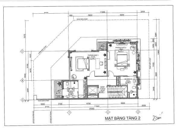 Thiết kế tầng 2 mã căn 25-P2 biệt thự khu P Ciputra