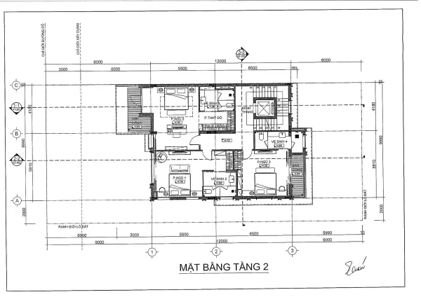 Thiết kế tầng 2 mã căn 05-P3 biệt thự khu P Ciputra