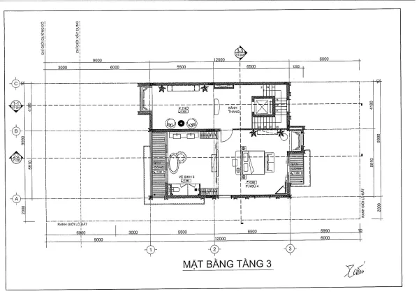 Thiết kế tầng 3 mã căn 05-P3 biệt thự khu P Ciputra