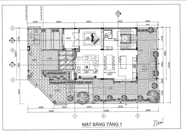 Bản vẽ tầng 1 mặt bằng biệt thự khu P Ciputra 120m2.