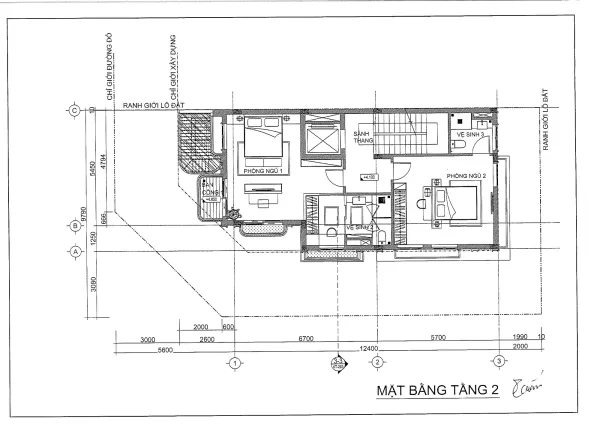 Thiết kế mặt bằng tầng 2 mã căn 1 - P2