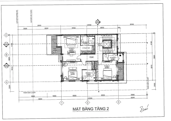 Thiết kế mặt bằng tầng 2 mã căn 3-P3