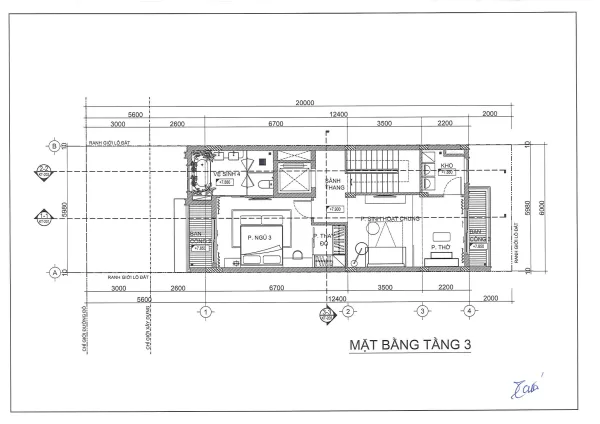Bản vẽ mặt bằng tầng 3 mặt bằng biệt thự khu P Ciputra 120m2