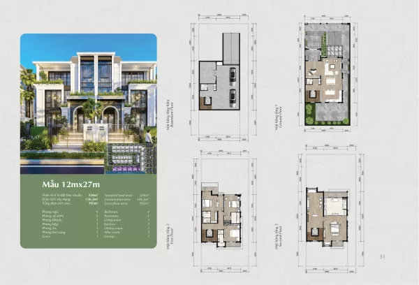 Bản vẽ mặt bằng biệt thự khu P Ciputra 12x27m