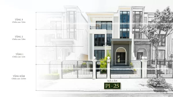 Bản vẽ thiết kế chi tiết chiều cao các tầng mã căn P1-25