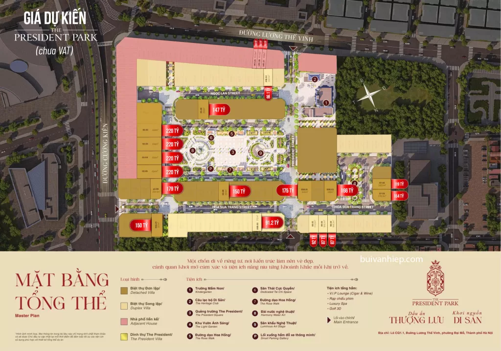 The President Park Mễ Trì Giá Bao Nhiêu mặt bằng