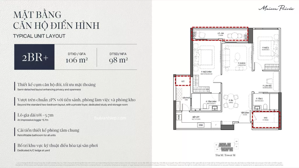 Thiết kế căn hộ 02 PN Maison Privée Ciputra