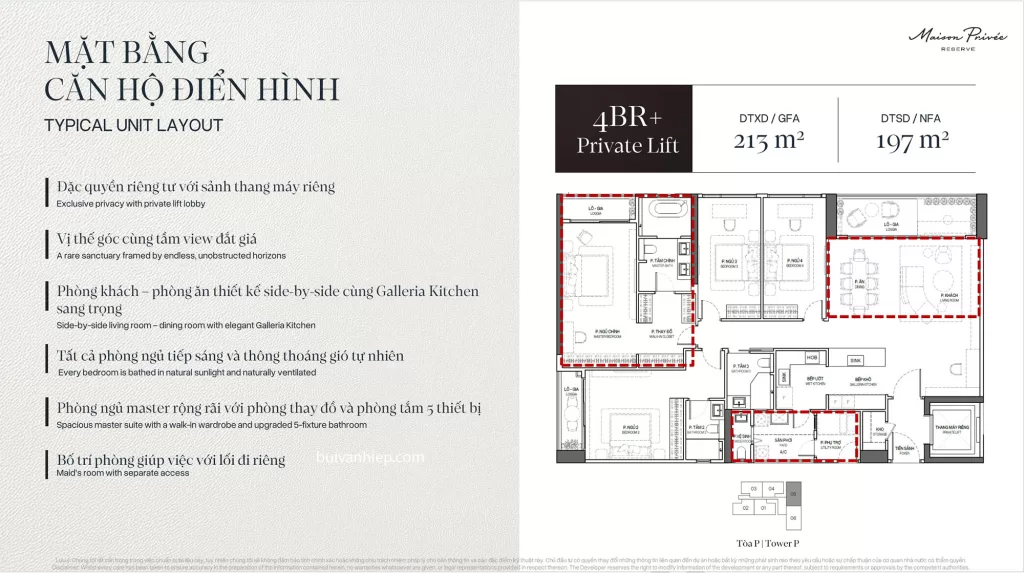 Thiết kế căn hộ 04 Phòng Ngủ Maison Privée Ciputra