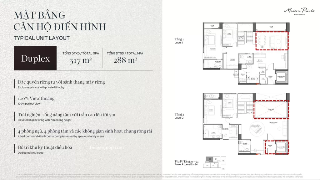 Thiết kế căn hộ Duplex 4 Phòng Ngủ Maison Privée Ciputra